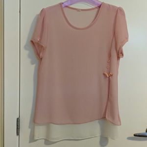 Short Sleeved Pink & White Top